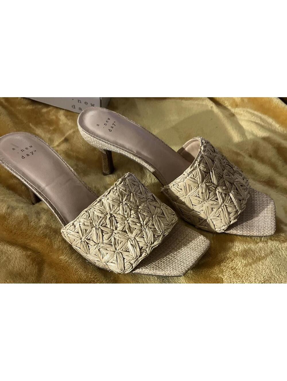 Women's Ayla Raffia Slide Heels with Memory Foam Insole New